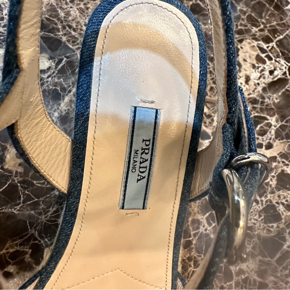 Denim Ankle Strap Wedge Sandals By Prada - Picture 5 of 8